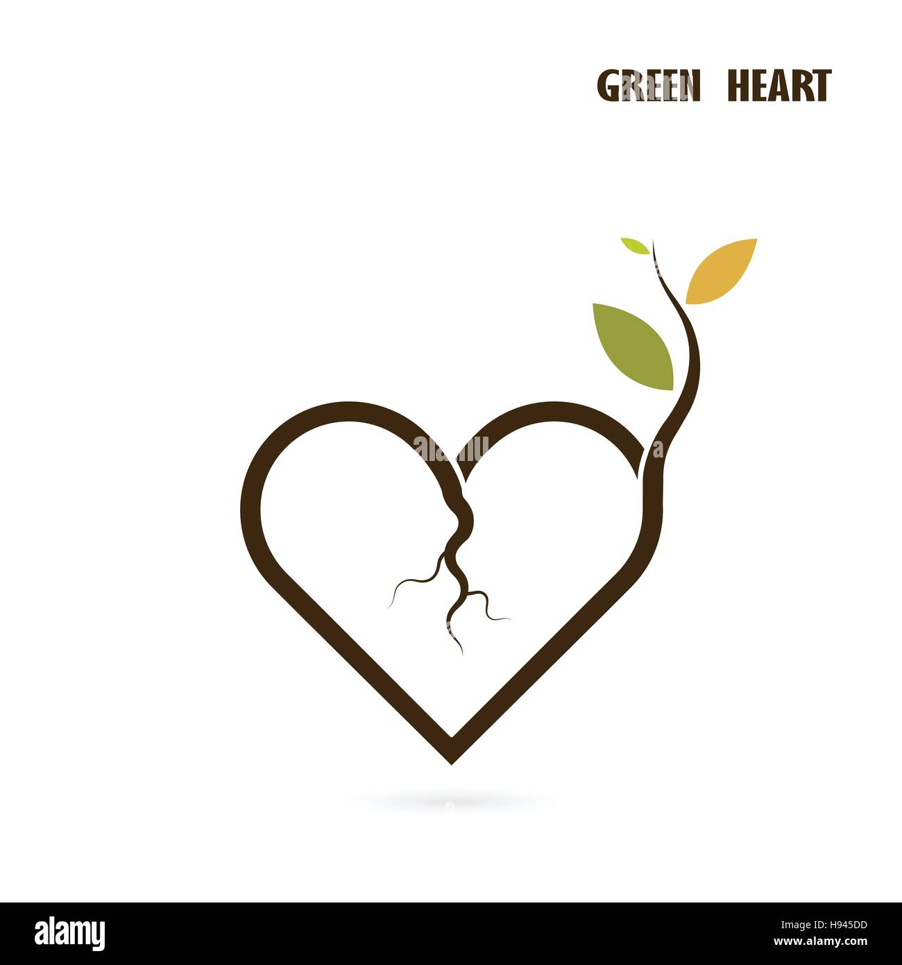 Heart sign and small tree icon with Green concept.Love nature creative logo design template.Green leaf and heart shape symbol. Ecology and Think green Stock Vector