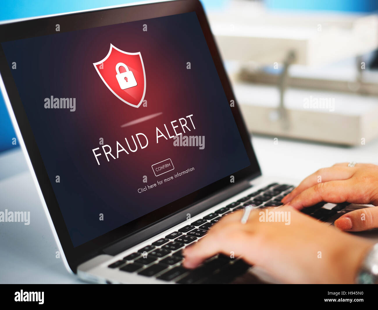 Fraud Alert Caution Defend Guard Notify Protect Concept Stock Photo