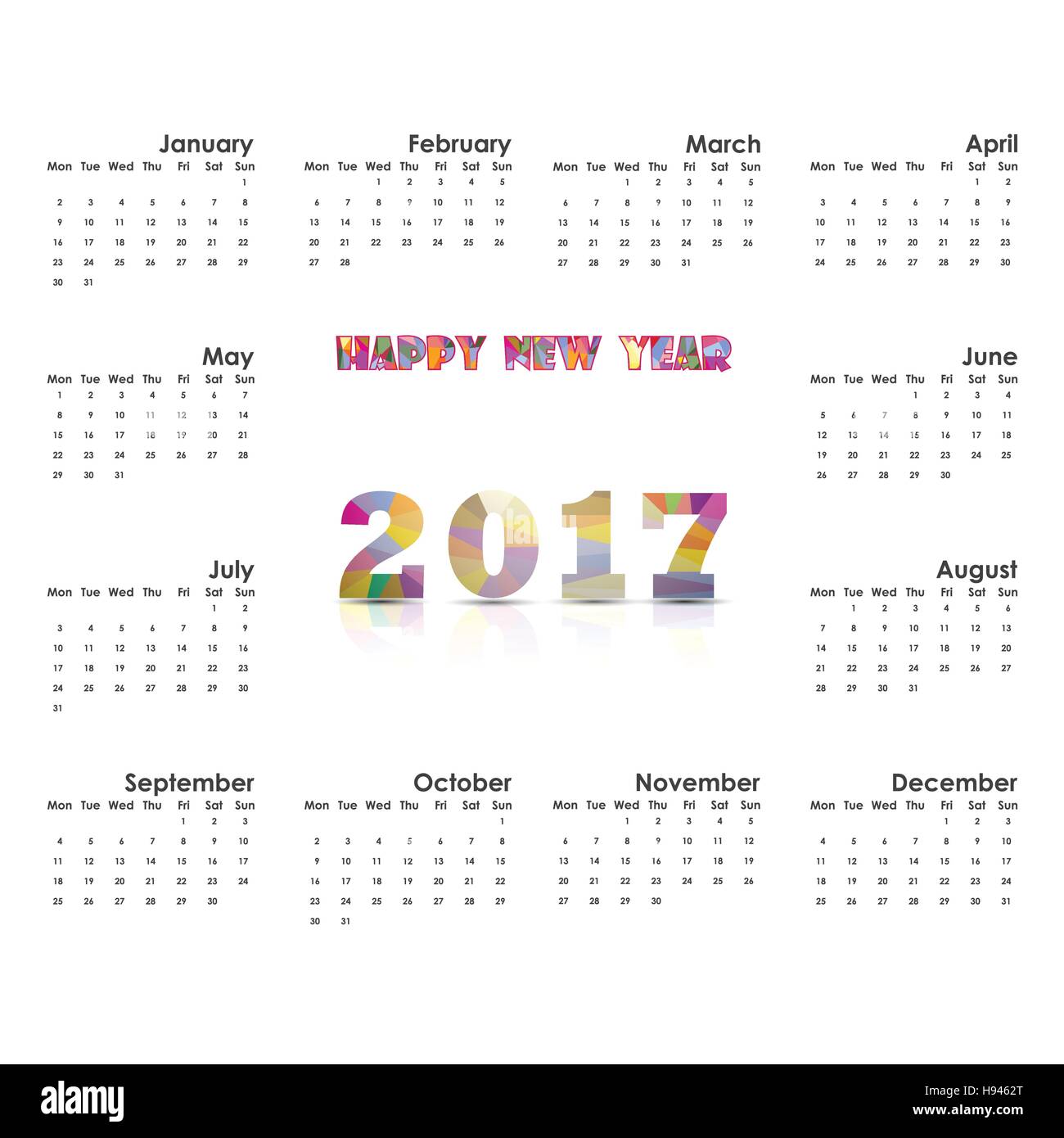 2017 Calendar Template.Calendar for 2017 year.Vector design stationery ...