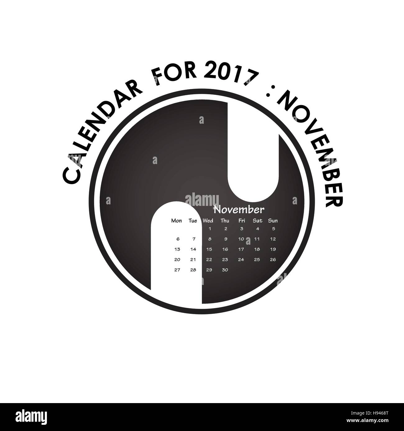 2017 calendar vector design stationery template.Calendar for november 2017.Vector illustration. Stock Vector