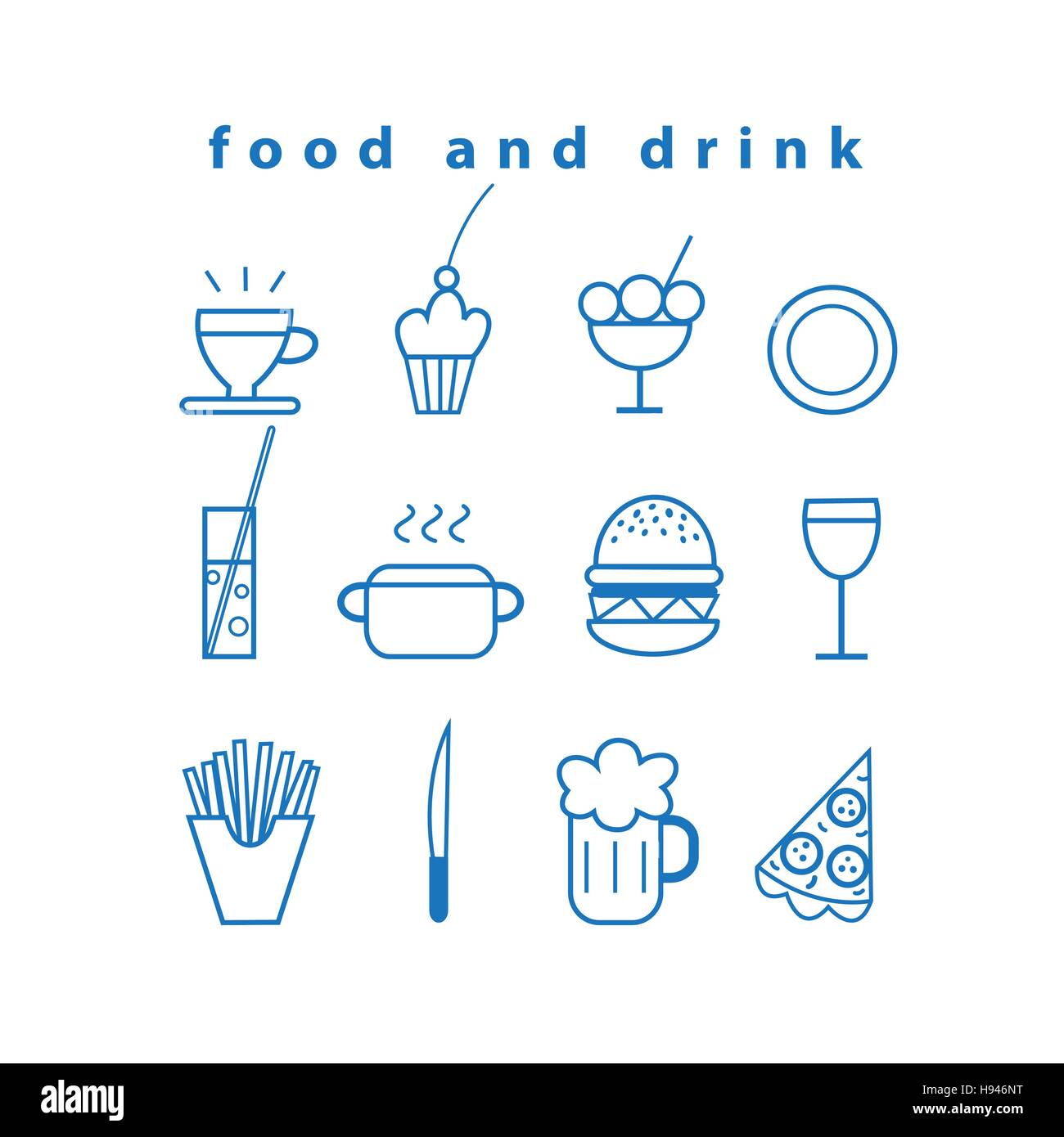 Set of vector food and drink icons isolated on white background Stock ...