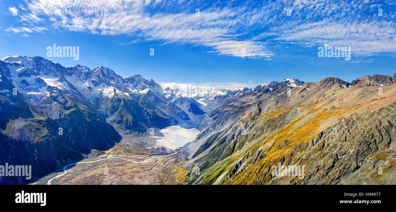 Murchison Glacier in Mount Cook National Park, Aoraki, New Zealand Alps, South Island, New Zealand Stock Photo