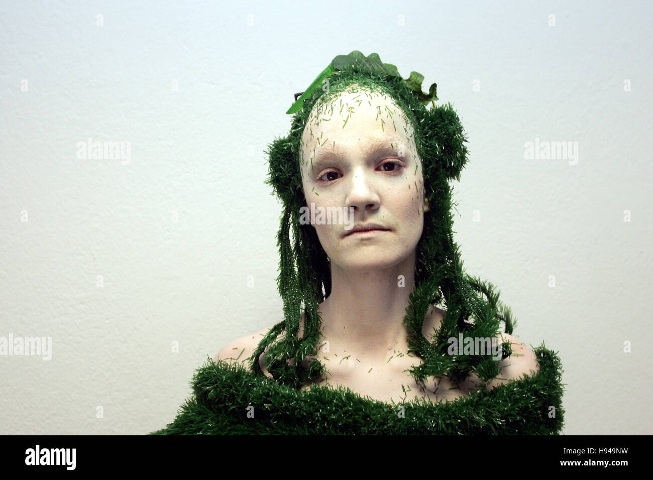 Mask image, fantasy green plastik hairstyle Stock Photo