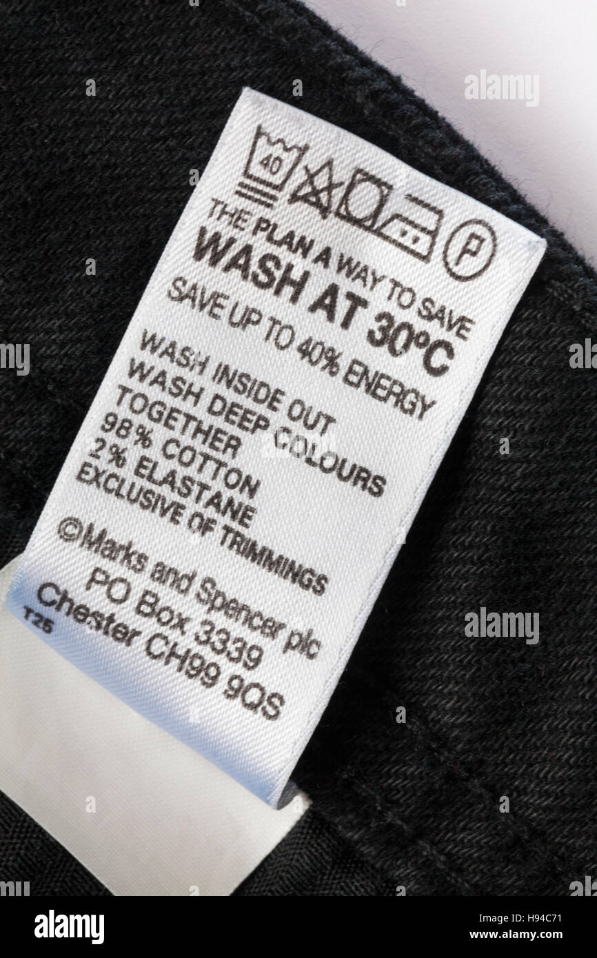 Wash care instructions label in Marks and Spencer woman's trousers ...
