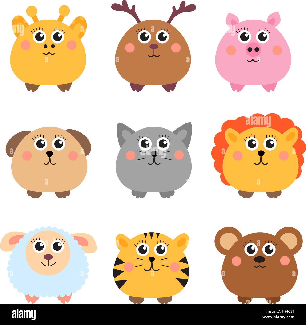 Set of cute animals rounded shape. Round animals. Vector illustration Stock Vector