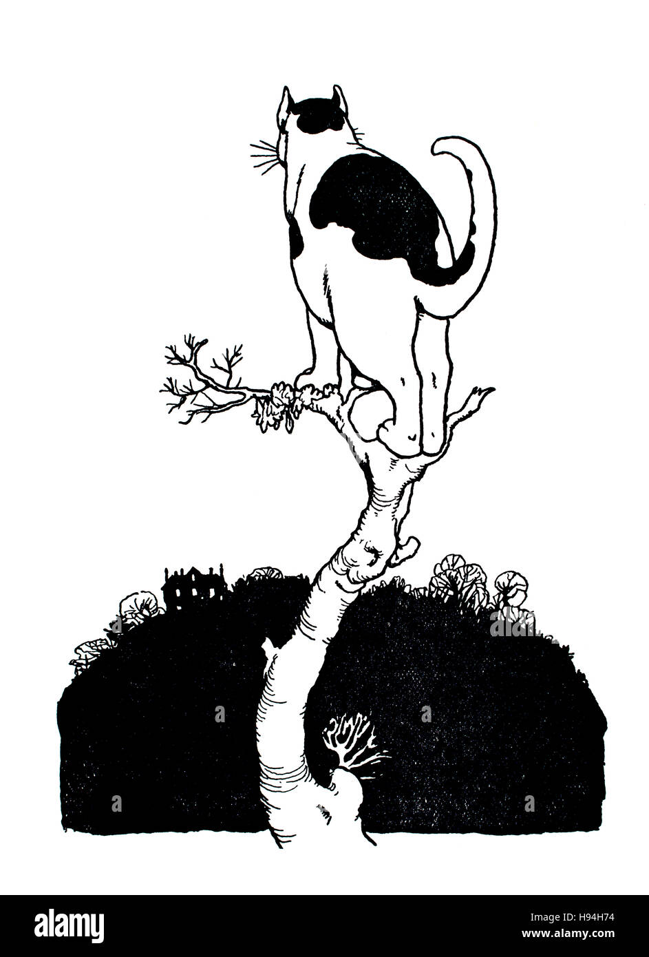 I will climb up a high tree, Children’s Book Illustration by William Heath Robinson, from 1934 Book of Goblins, Martin’s Eve Stock Photo