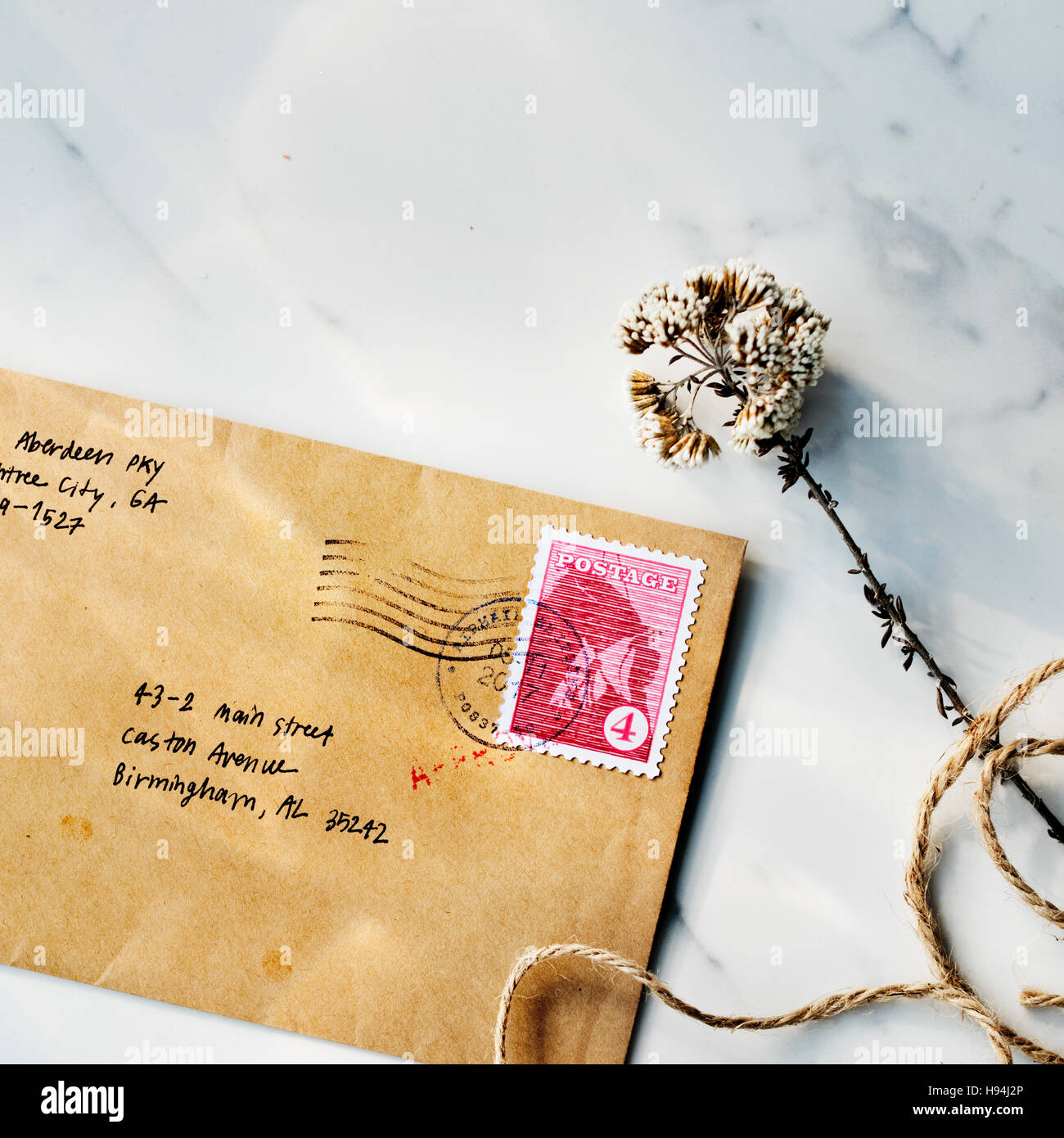 Mail Letter Correspondence Flower Communication Concept Stock Photo Alamy