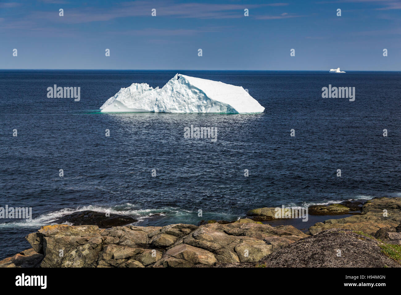 Icebergs of Fisherman's Point in St. Anthony, Newfoundland and Labrador, Canada. Stock Photo