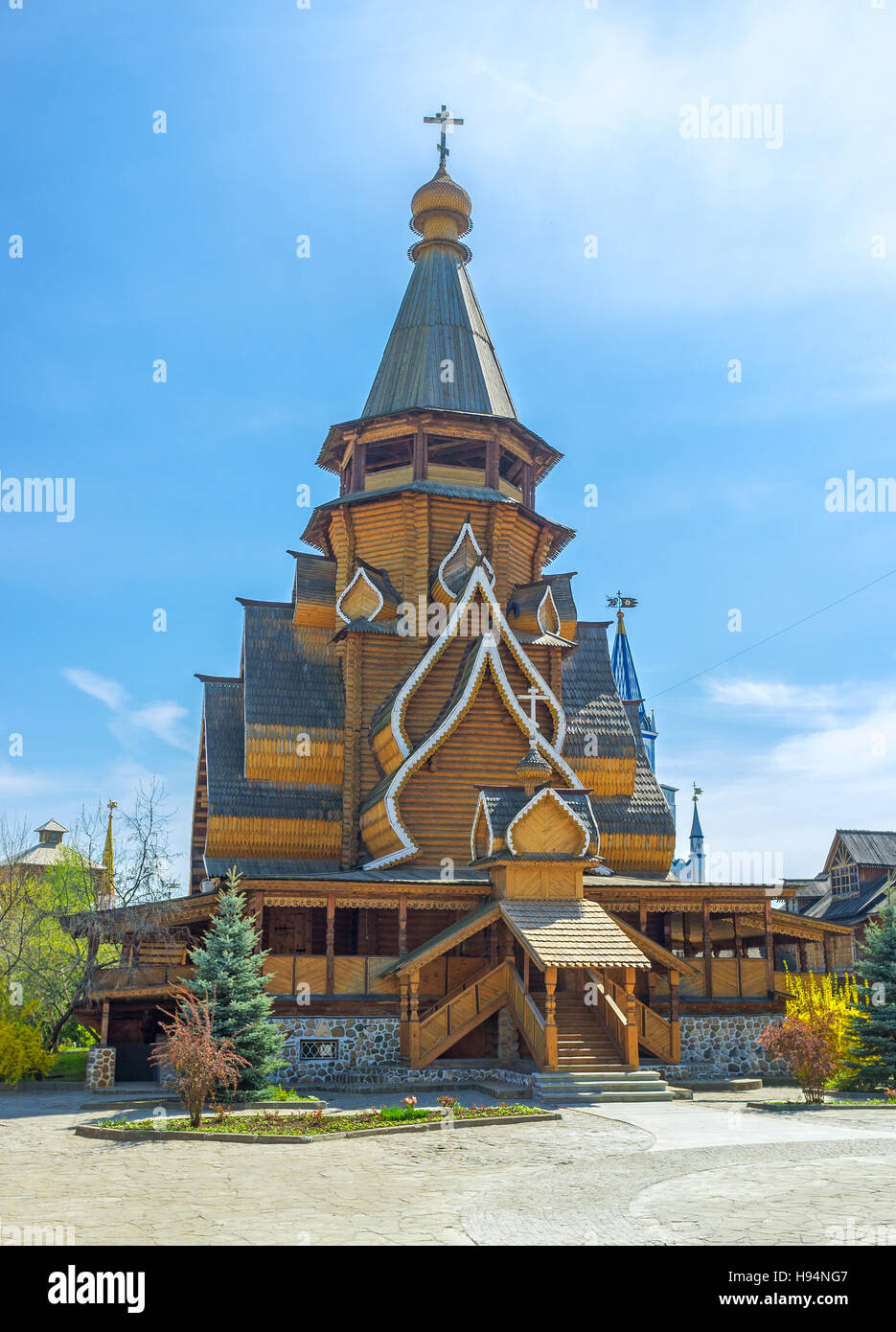 The facade of the timbered St Nicholas Church, the proud of Izmailovsky ...