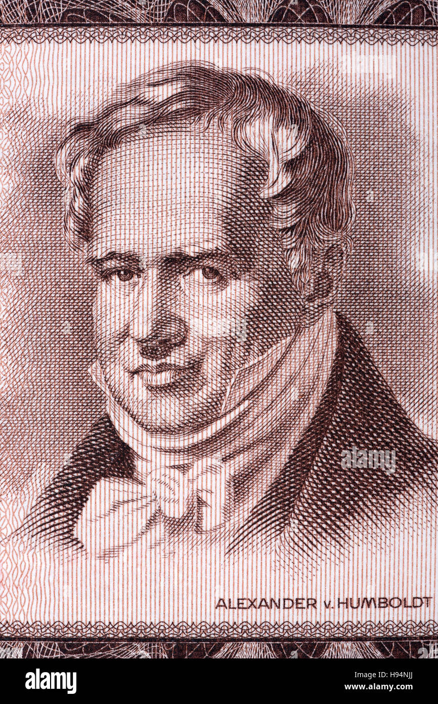 Alexander von Humboldt portrait from old German money Stock Photo