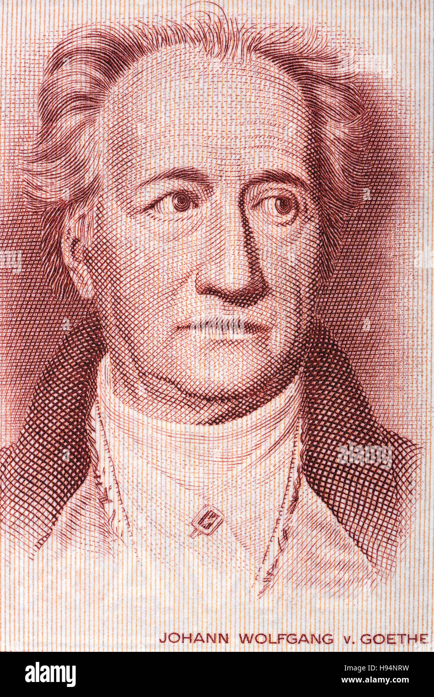 Johann Wolfgang von Goethe portrait from old German money Stock Photo