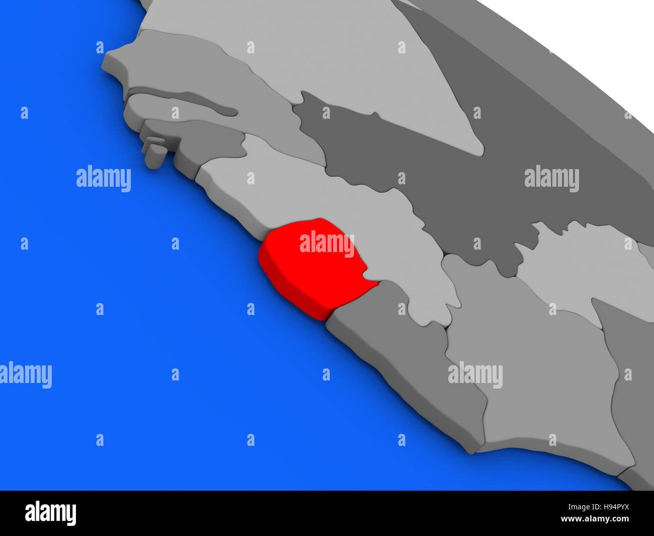 Map of Sierra Leone highlighted in red on a globe. 3D illustration ...