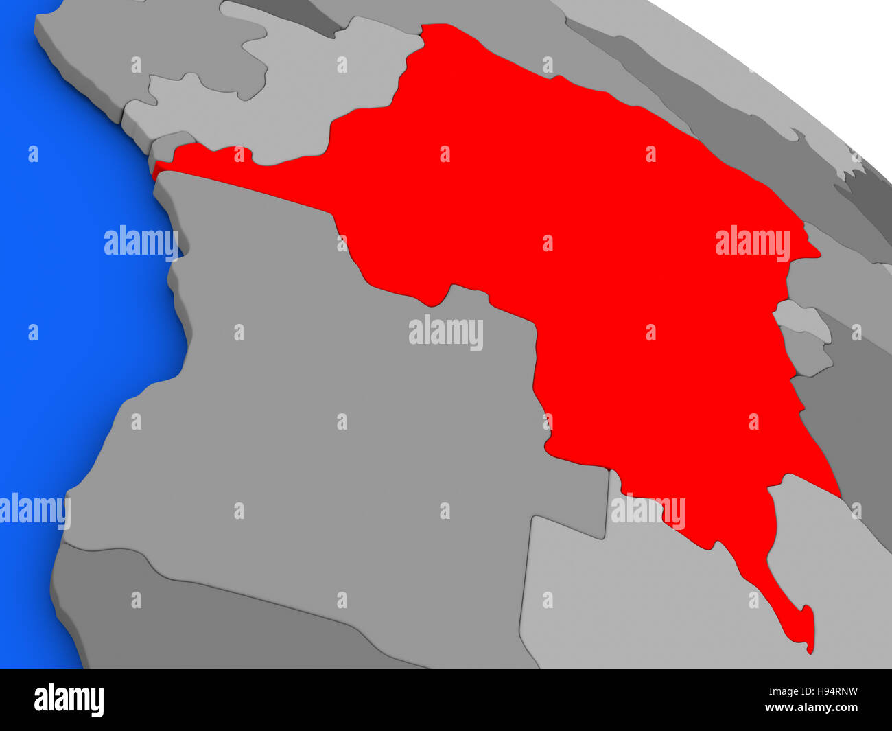 Map of Democratic Republic of Congo highlighted in red on a globe. 3D ...