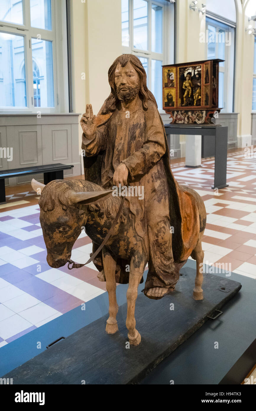 Christ on Back of a Donkey, Procession Image on Palm Sunday. Sculpture by Franken at Bode Museum, Berlin, Germany Stock Photo