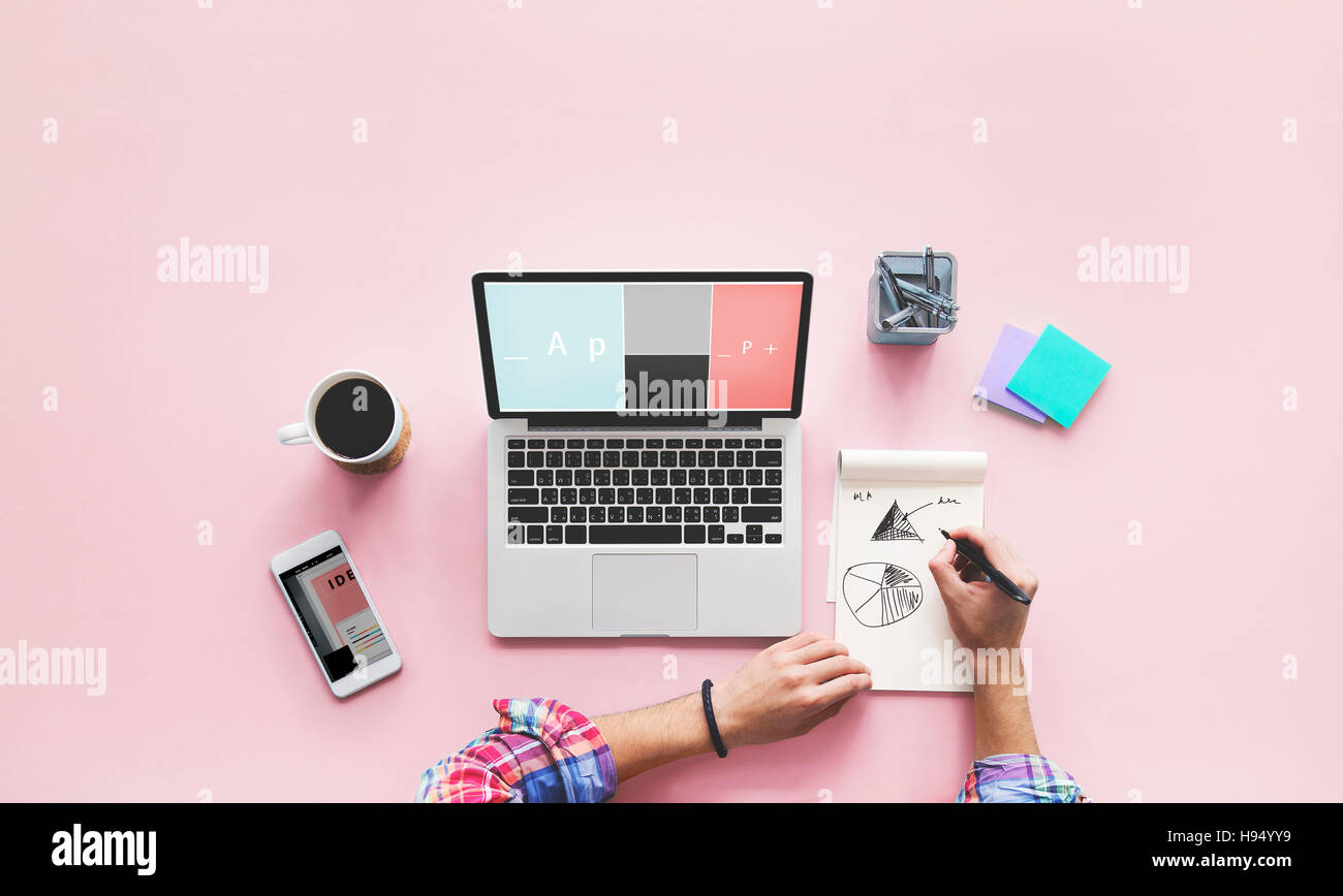 Computer Laptop Drawing Working Desk Concept Stock Photo - Alamy