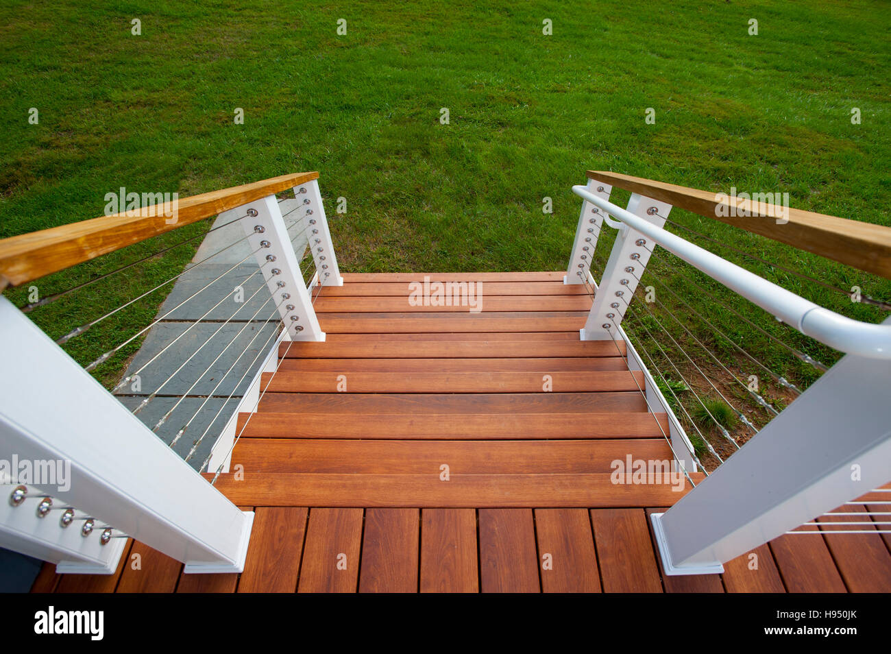 American house home with Trex synthetic wood deck and steps Stock Photo