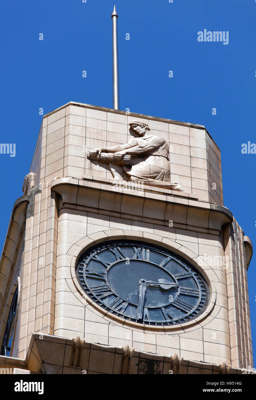 Art Deco style clock tower in Wellington downtown (New Zealand Stock