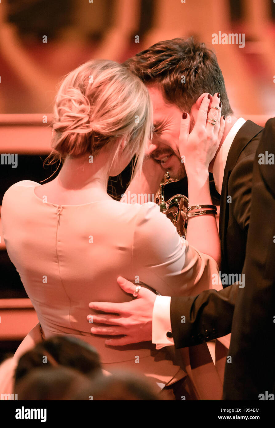 Helene Fischer congratulates her boyfriend Florian Silbereisen who received  the 'Bambi' award in the categoery 'Televsision' in Berlin, Germany, 17  November 2016. The 'Bambi' award ceremony was hosted for the 68th time.