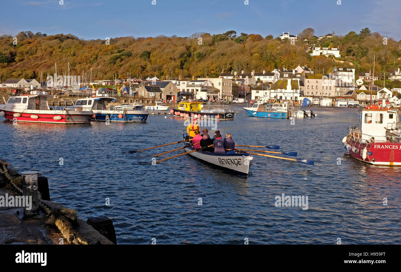 Lyme Regis Dorset, UK. 19th Nov, 2016. Members of the Lyme Gig Club head out to sea from Lyme Regis on a beautiful early morning in Dorset Credit:  Simon Dack/Alamy Live News Stock Photo