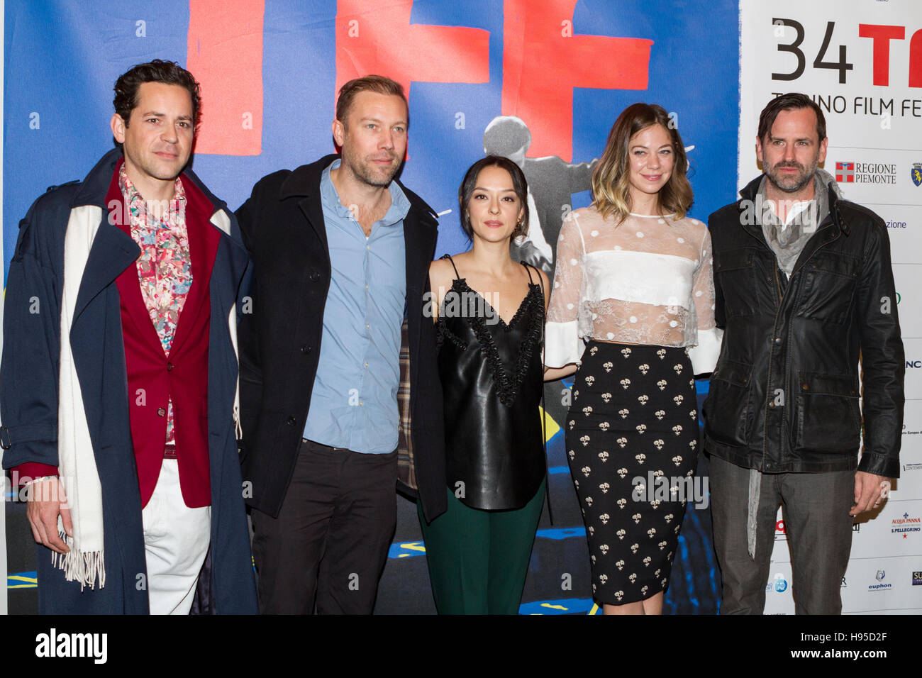 Torino, Italy. 19th Nov, 2016. The cast of the movie 'Sadie' is guest of Torino Film Festival. From left to right: actors Valentin Merlet, Jakob Cedergren, Marta Gastini, Analeigh Tipton and director Craig Goodwill. Stock Photo