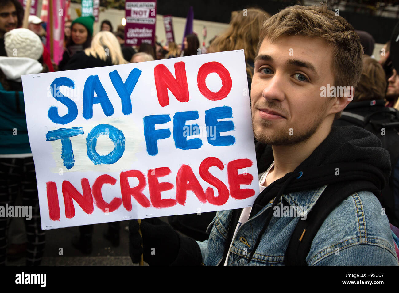 London, UK. 19th Nov, 2016. National Union of Students (NUS) and the University and College Union (UCU) demonstration United For Education calling for free, accessible and quality further and higher education across the UK. students carry placards during protest calling for a end to the marketisation of university and college education. Credit:  Thabo Jaiyesimi/Alamy Live News Stock Photo