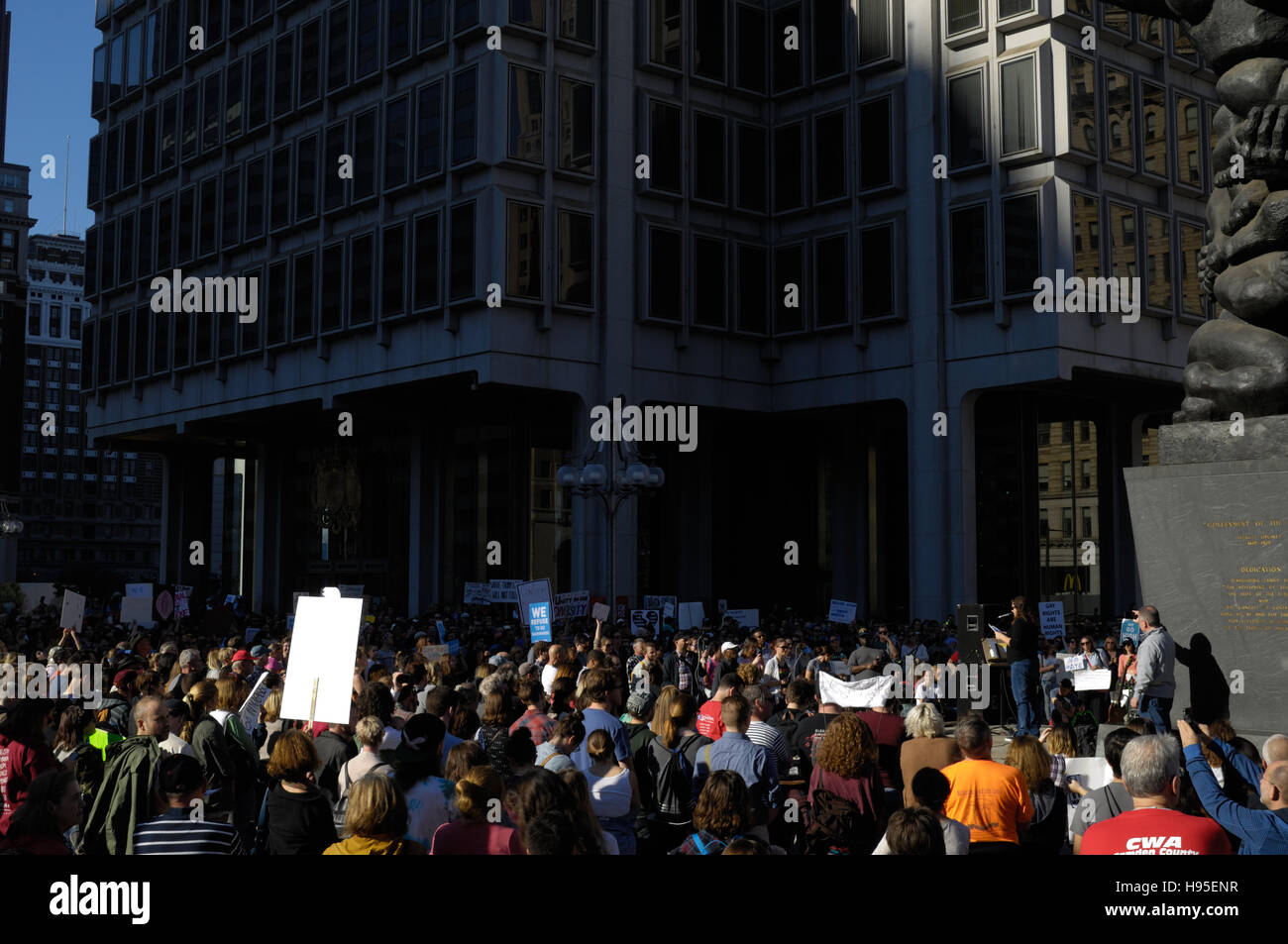 Philadelphia, Pennsylvania, USA. 19th November, 2016. Hundreds participate in ongoing Anti-Trump protests, on Nov. 19, 2016, in Center City Philadelphia, PA. Credit:  Bastiaan Slabbers/Alamy Live News Stock Photo