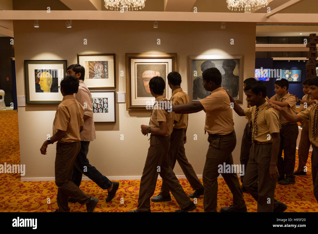 Visually Impaired school students at an Art Gallery  in Hyderabad,India Stock Photo