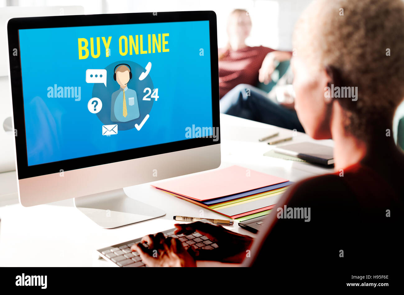 Ask us Buy Online Consult Contact us Customer Support Concept Stock Photo