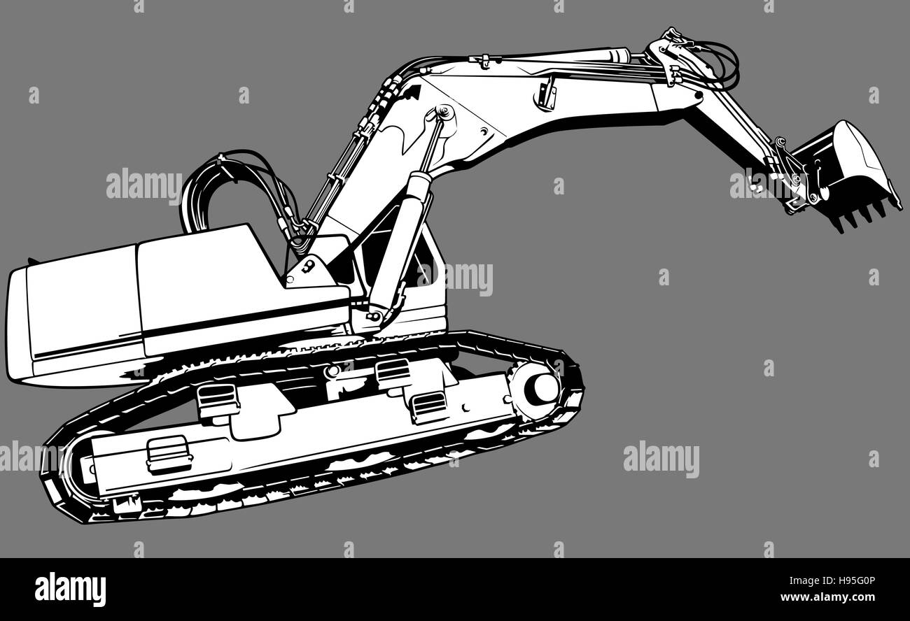 Black and White Excavator Stock Vector Image & Art Alamy