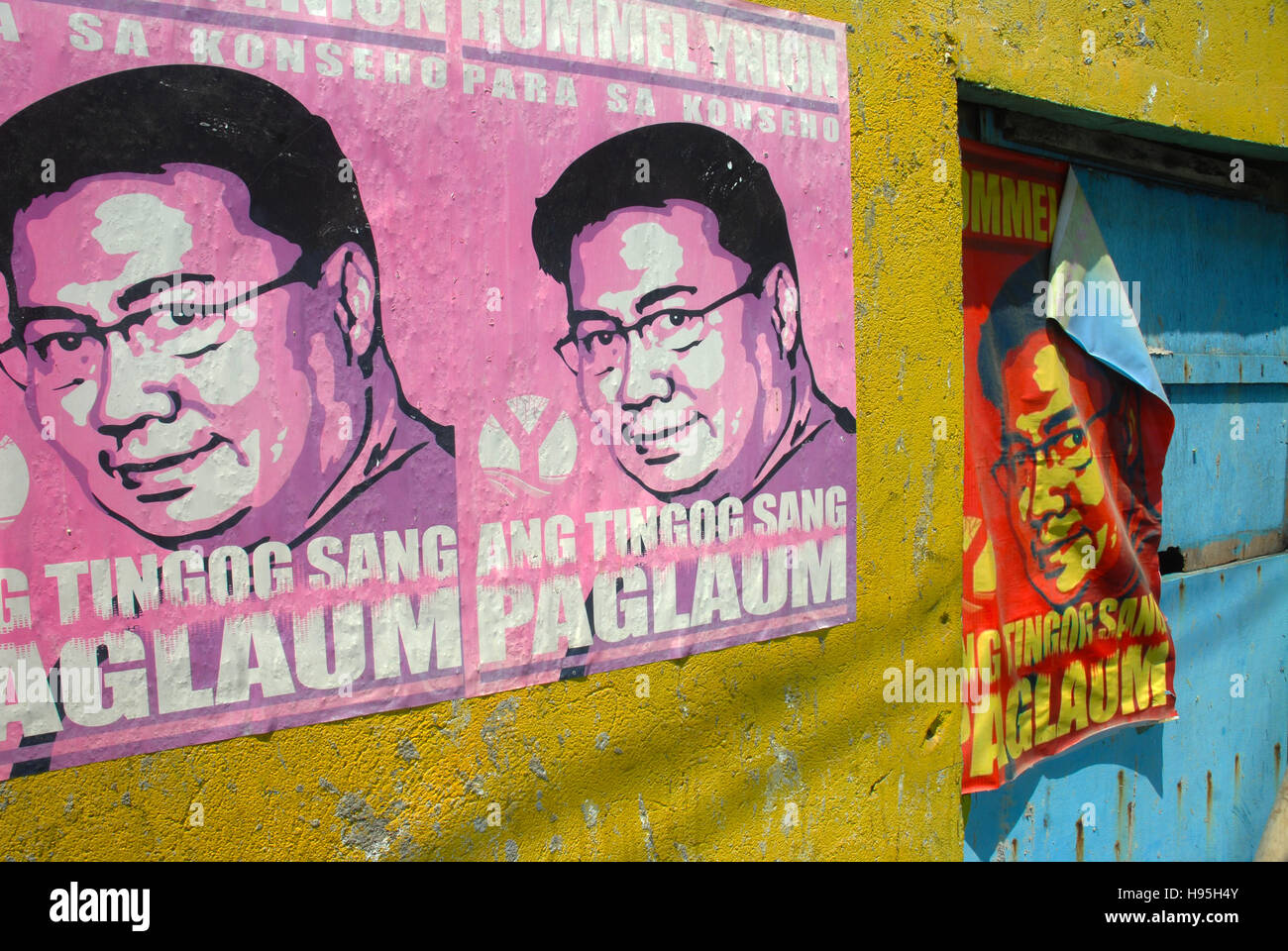 Election time in Philippines 2016, campaign poster of Rodrigo Duterte, Philippines president, on a wall in Ilo Ilo, Philippines, Stock Photo