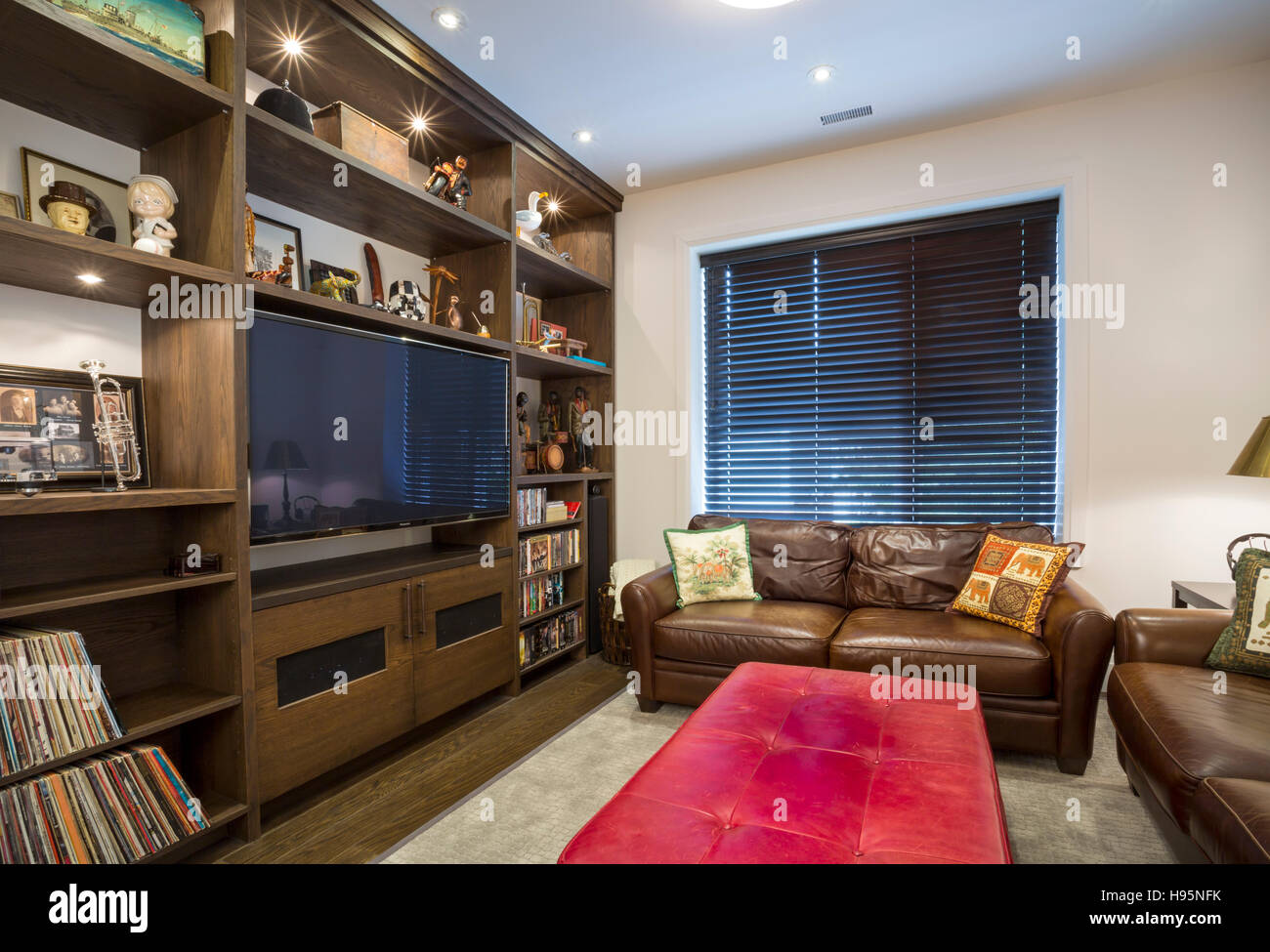 North America, Canada, Ontario, living room with leather sofa Stock