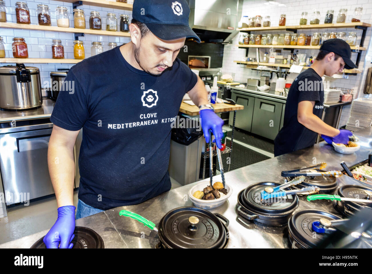 Miami Florida,Clove Mediterranean Kitchen,restaurant restaurants food dining eating out cafe cafes bistro,working,work,worker,workers,servers employee Stock Photo