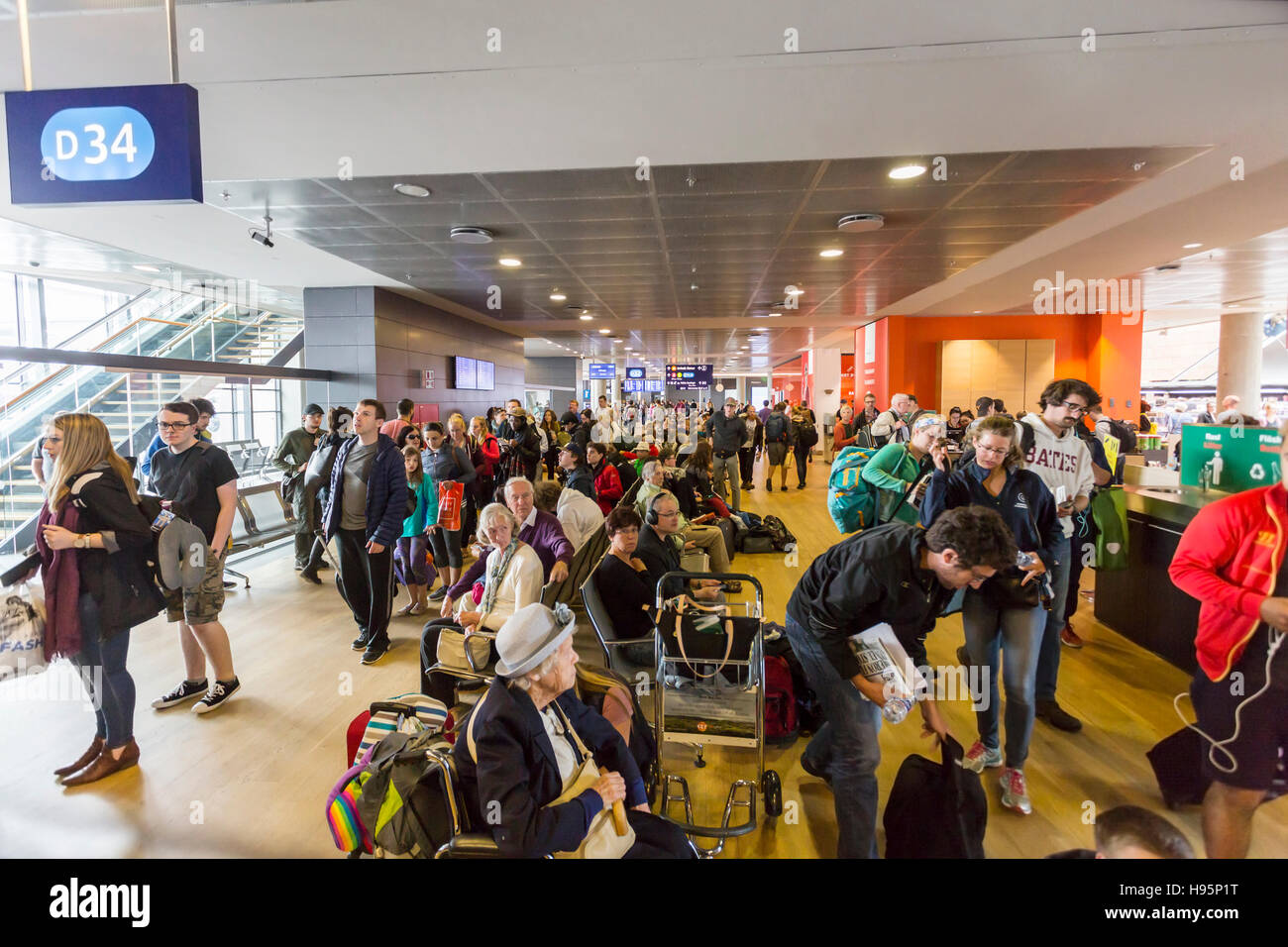 passengers waiting to board airplane, Keflavik International Airport, Iceland Stock Photo