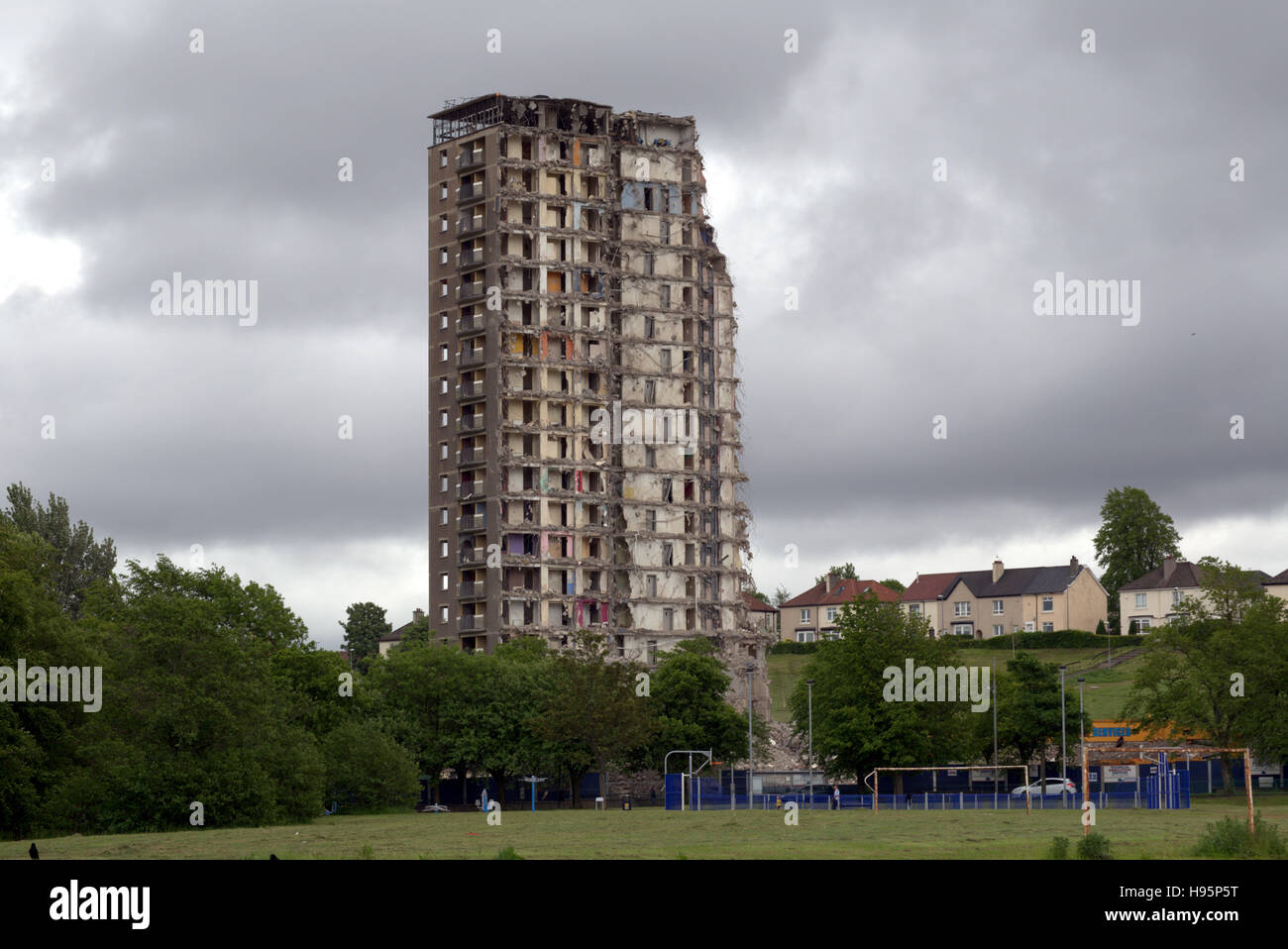 Demolishing of Glasgow tower blocks high flats or skyscrapers Stock ...