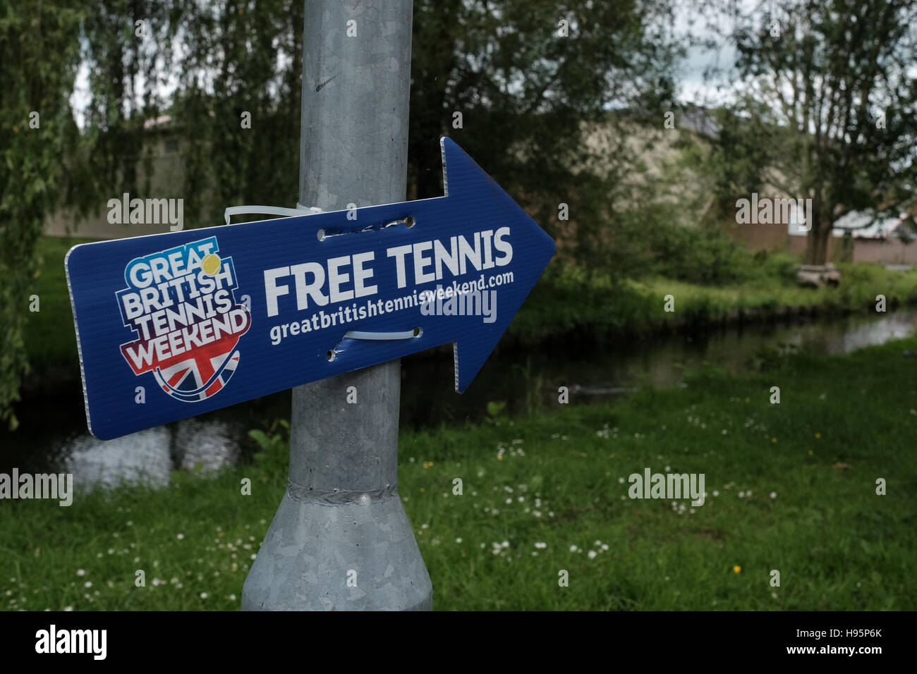Great British tennis weekend sign promoting free tennis Stock Photo