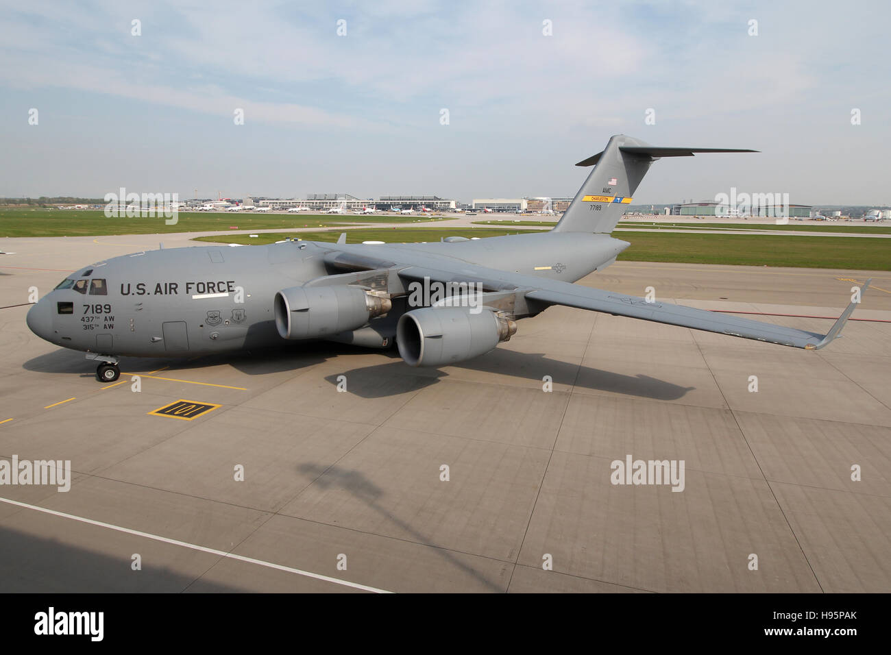 Stuttgart, Germany – May 03, 2016: US Air Force, Boeing C17 Globemaster at Stuttgart Airport Stock Photo