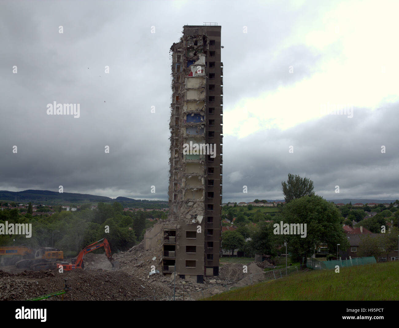 Demolishing of Glasgow tower blocks high flats or skyscrapers Stock ...