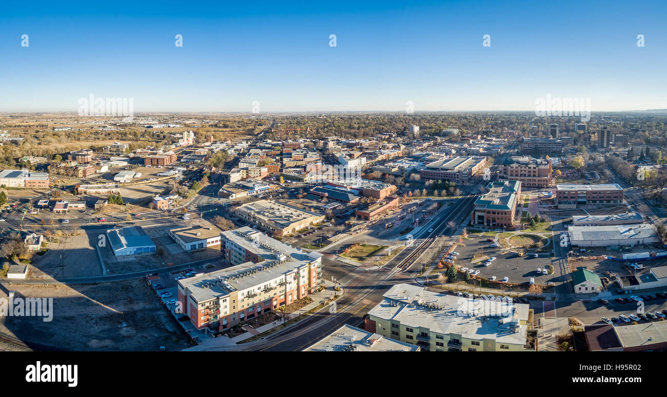 cityscape panorama of Fort Collins downtown, late fall scenery of