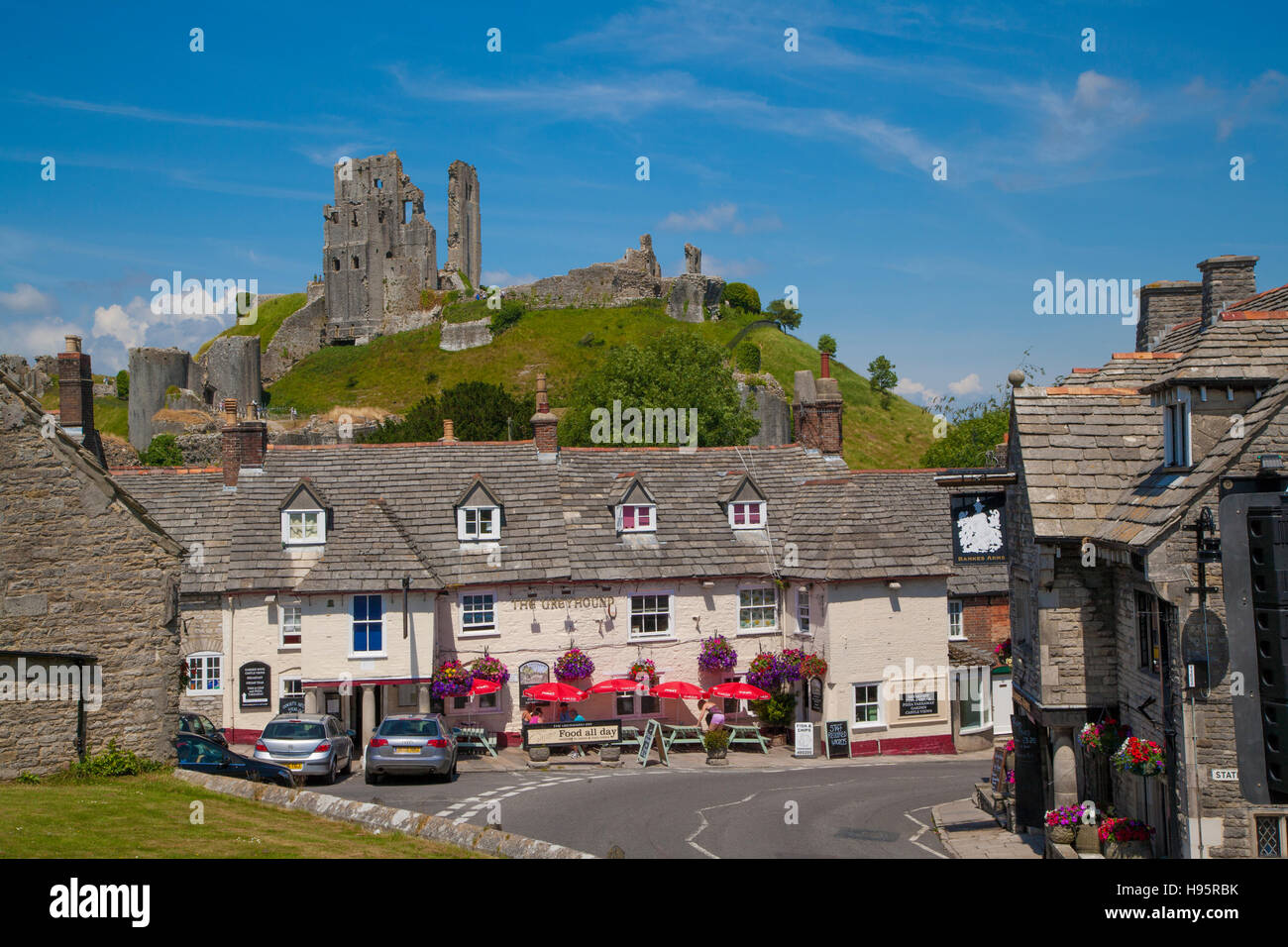 Corfe Castle, Village & Castle, Dorset,England Stock Photo