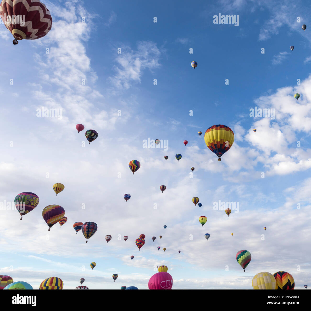 Mass Ascension of hot air balloons at Albuquerque International Balloon Fiesta, Albuquerque, New Mexico Stock Photo