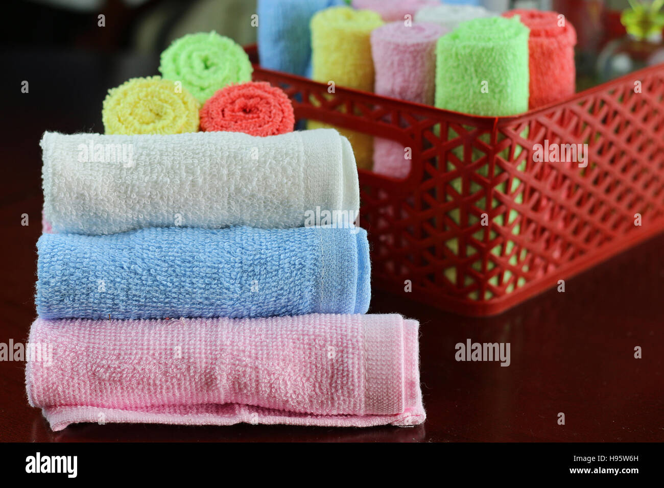 set of multicolored towels Stock Photo Alamy