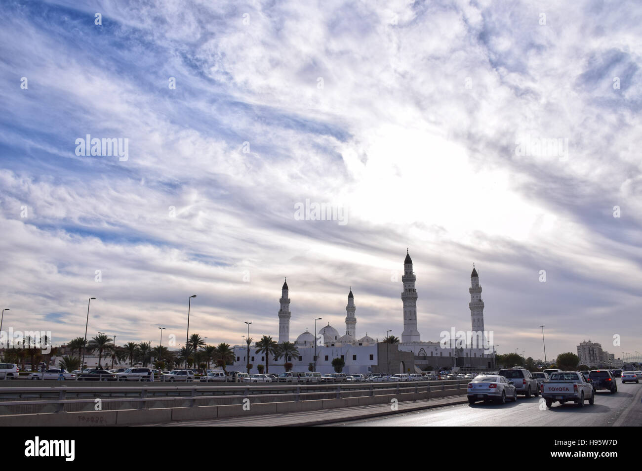 Quba Mosque from Al-Hijrah Street Stock Photo