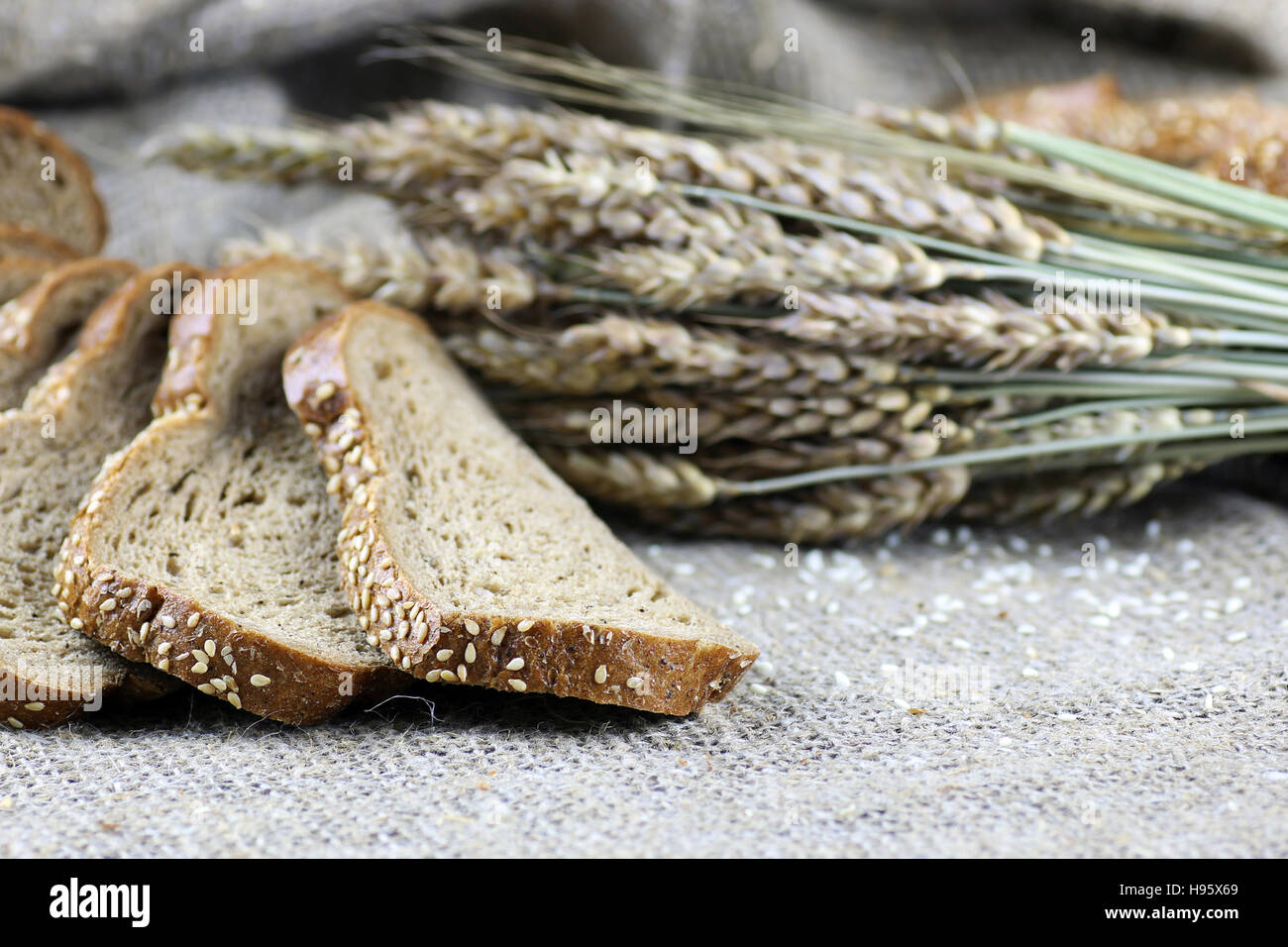rye bread and ears on the table Stock Photo Alamy