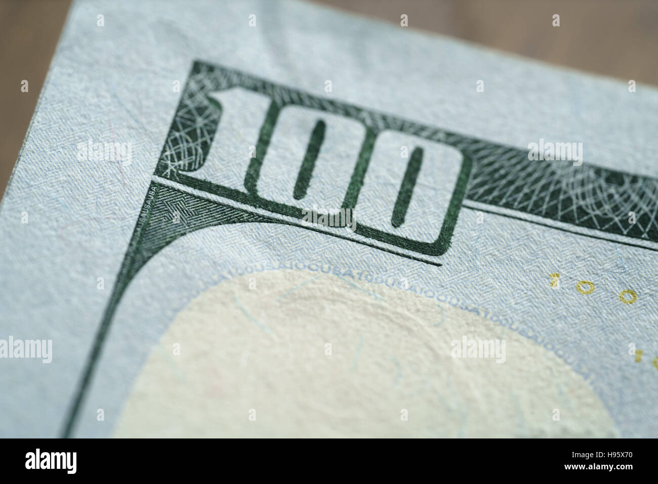 macro photo of hundred dollar bill Stock Photo