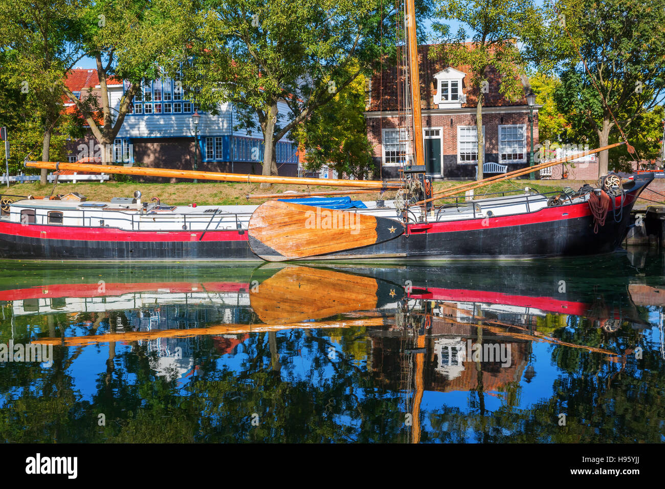 typical flatbottomed boat at the Ijsselmeer in Enkhuizen, Netherlands
