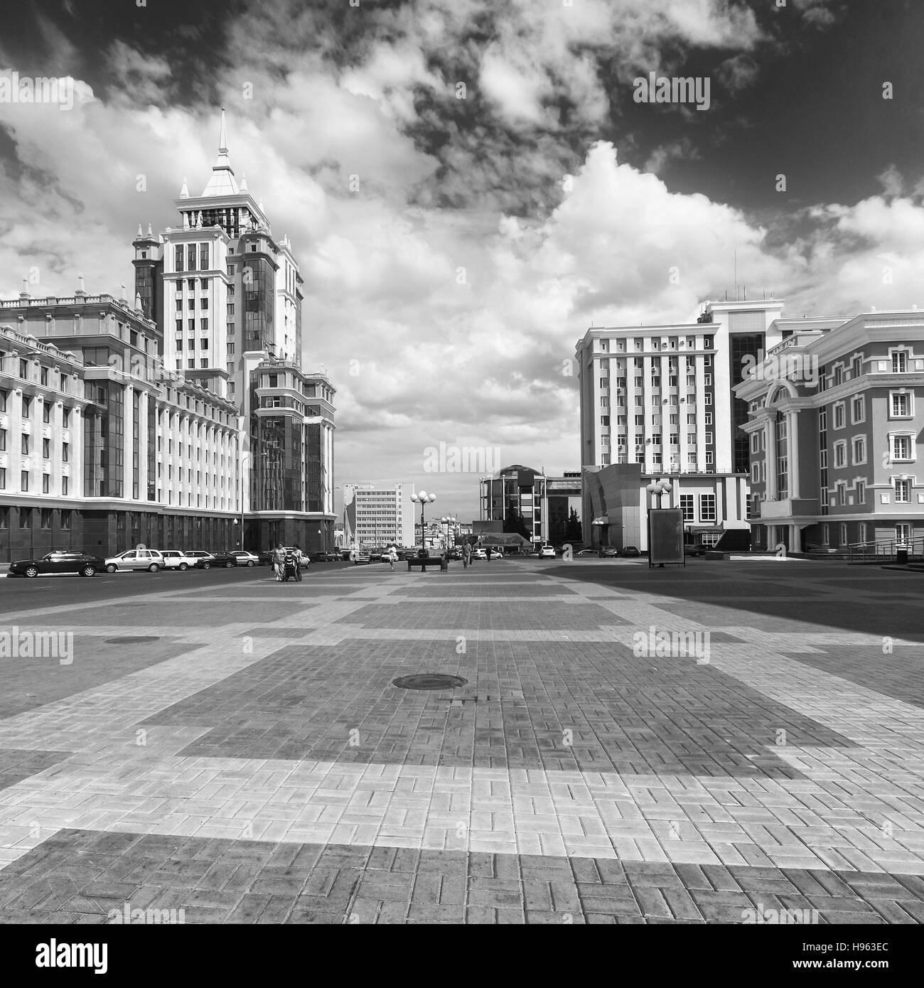 The city of Saransk in the summer. Republic Mordovia, Russia. Black-and-white image. Stock Photo