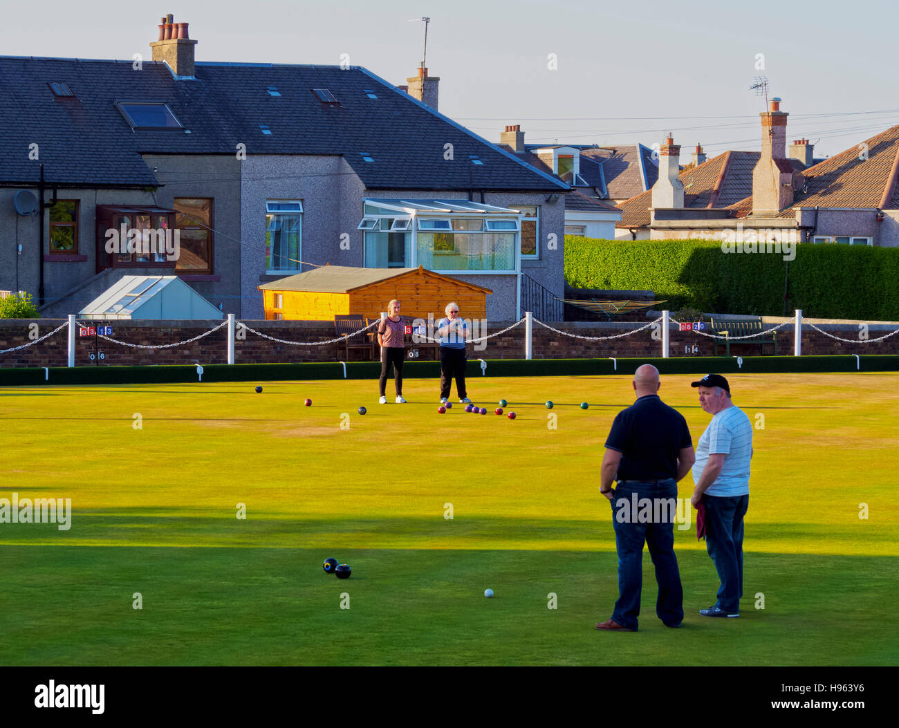 UK, Scotland, Edinburgh, People playing Lawn Bowls. Stock Photo