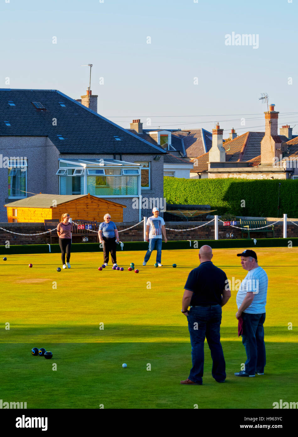 UK, Scotland, Edinburgh, People playing Lawn Bowls. Stock Photo