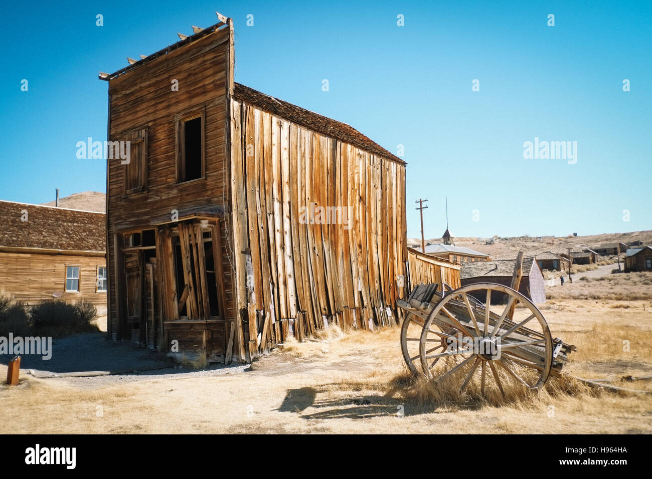 Bridgeport, California, USA. Welcome to Bodie, or at least what remains of it.  Nestled into the Sierra Nevada mountain range at Stock Photo
