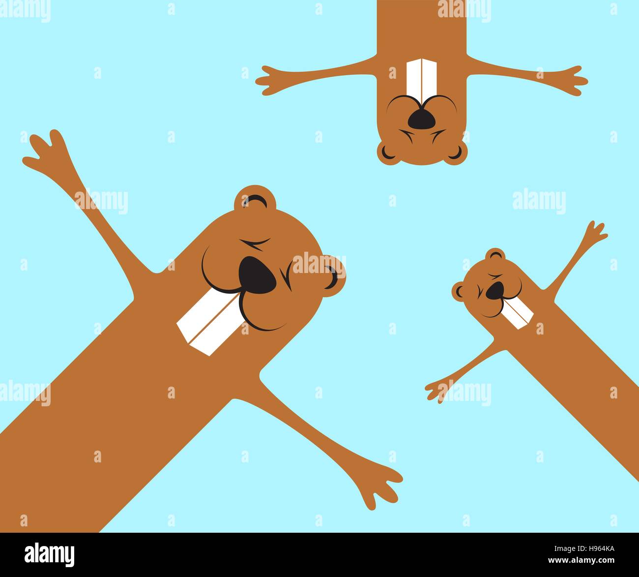 Groundhog day funny marmots background. Flat design. Vector illustration. Stock Vector